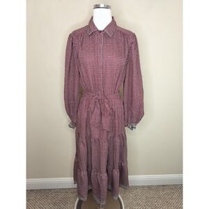 Max Studio Tiered Midi Dress Belted Balloon Sleeve Geometric